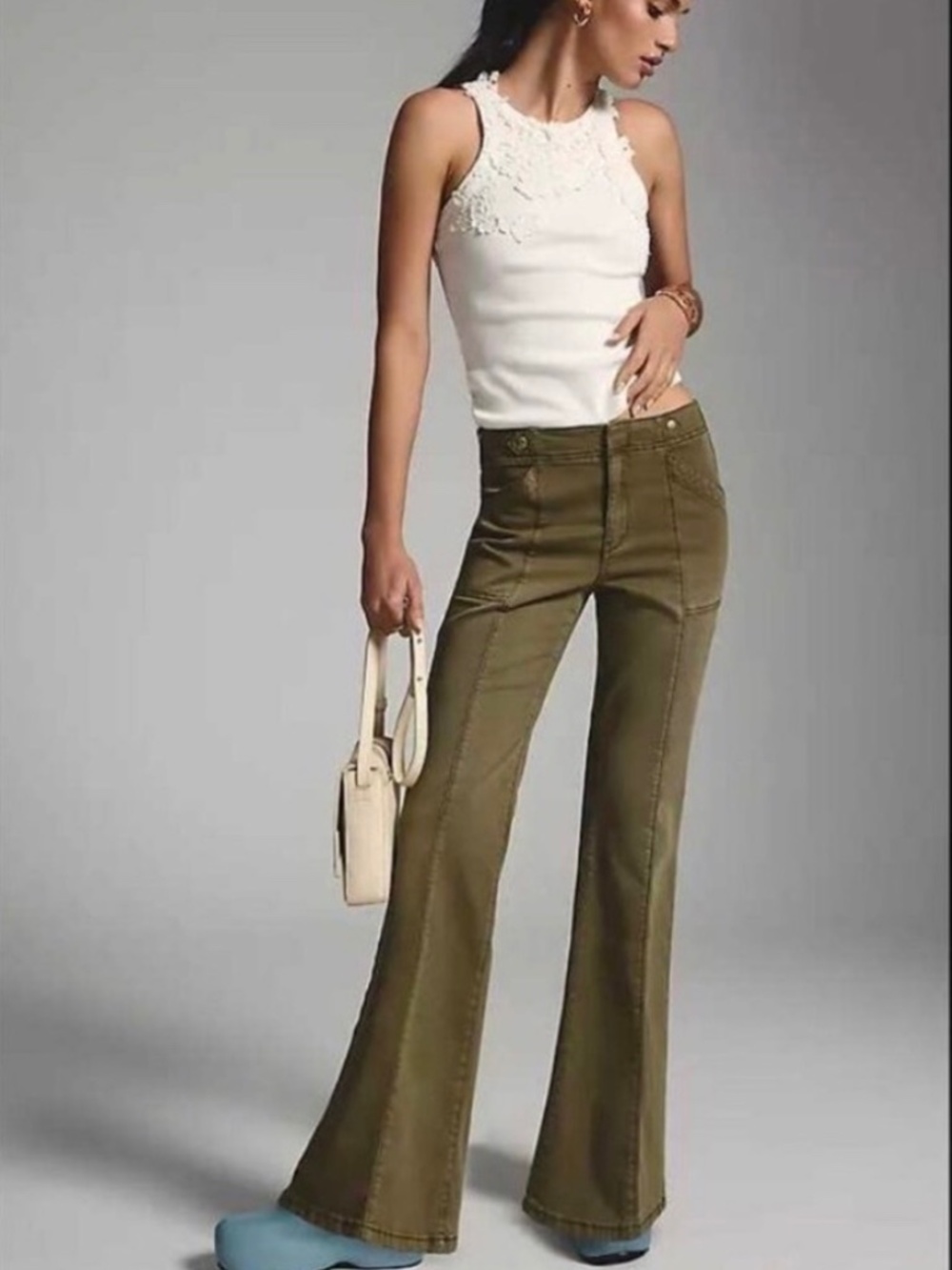 Anthropologie Pilcro Low Rise Utility Demilune Pants Khaki Green SZ 26